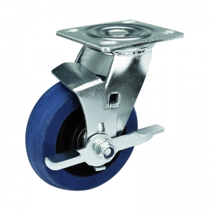 Blue Rubber Casters Wheels With Side Brake