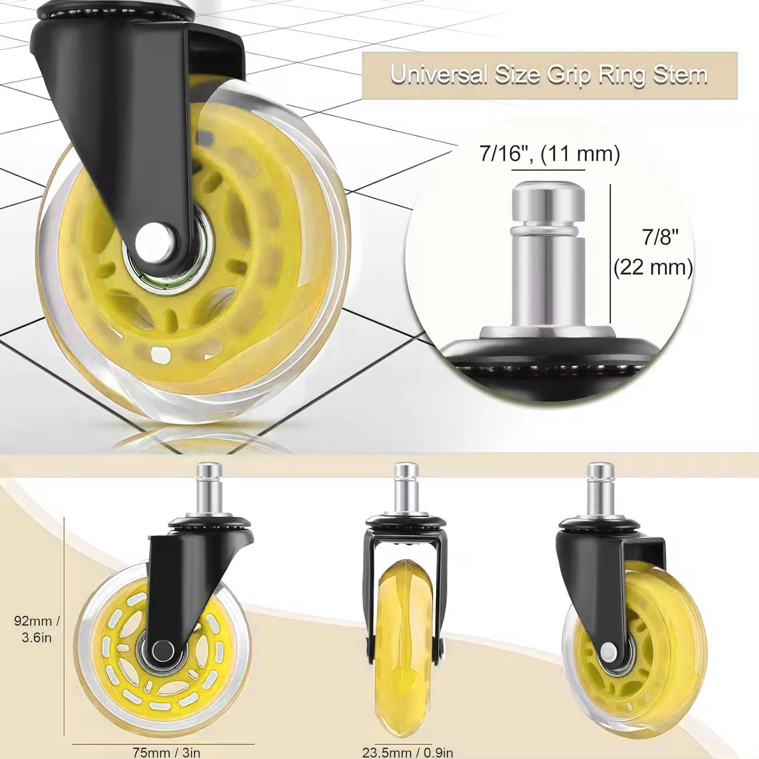 Nuevos detalles de ruedas de silla de oficina de PU transparente-YLcaster