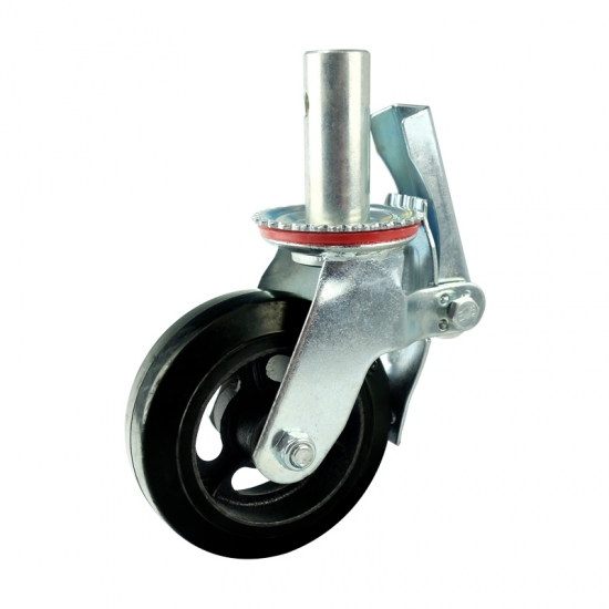 Double lock scaffolding caster with hollow stem