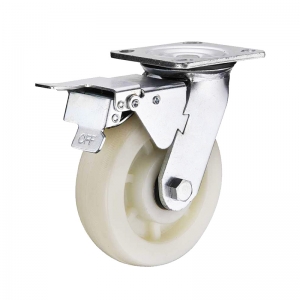 Nylon caster wheel with double brakes