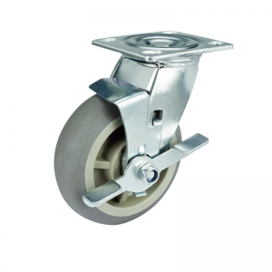 Gray TPR Caster Wheel With Side Brake