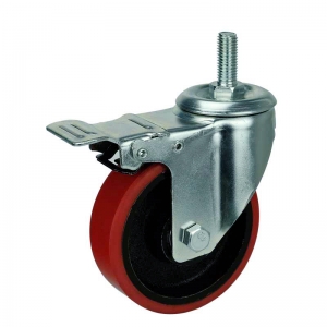 threaded stem PU caster wheel with double brakes