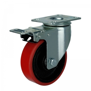 cast iron core PU caster wheel with double brakes