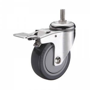 Threaded stem PU caster wheel with double brakes