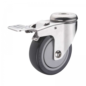 Bolt hole PU caster wheel with double brakes