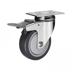PU swivel plate double brakes caster wheel nylon pedal