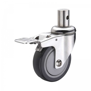 insert stem PU swivel caster with double brakes