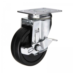 Black hard rubber swivel caster wheel with side brake