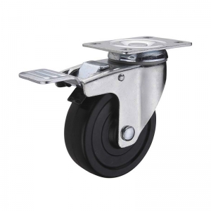 Black hard rubber swivel caster wheel with double brakes