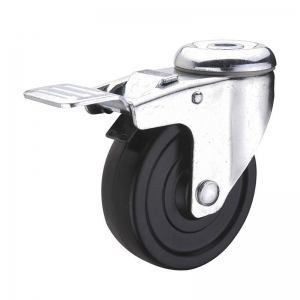 Black hard rubber bolt hole swivel caster wheel with double brakes