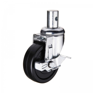 Black hard rubber inserted link swivel caster wheel with side brake