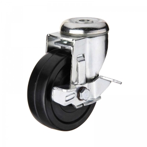 Black hard rubber bolt hole swivel caster wheel with side brake