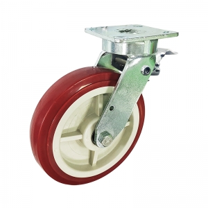 kingpinless PU swivel caster wheel with back brake