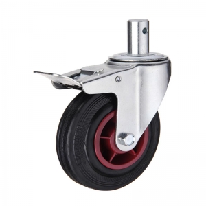 Stem rubber caster wheel with double brakes
