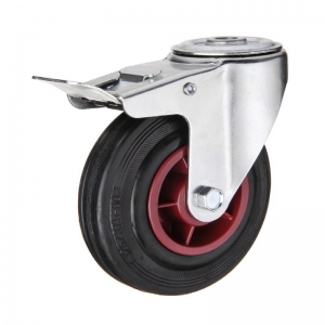 Bolt hole rubber caster wheel with double brakes