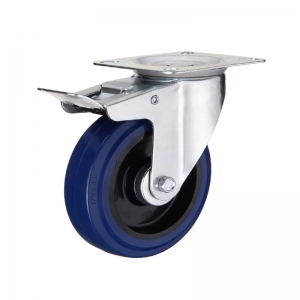 Swivel elastic rubber caster wheel with double brakes