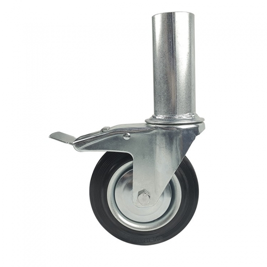 Back brake scaffolding caster with hollow stem