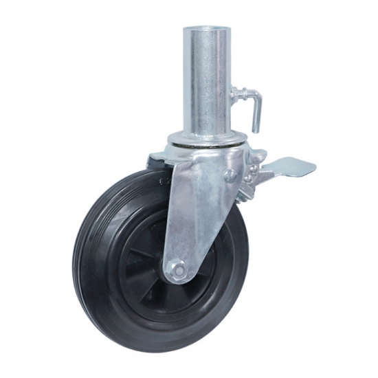 Back brake scaffolding caster with hollow stem