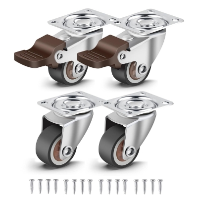  1 Inch U Shape Directional Bassinet for Home Office with Light Duty Movable Brown TPR Wheel Chair Castor Dust Cover Table Castor 